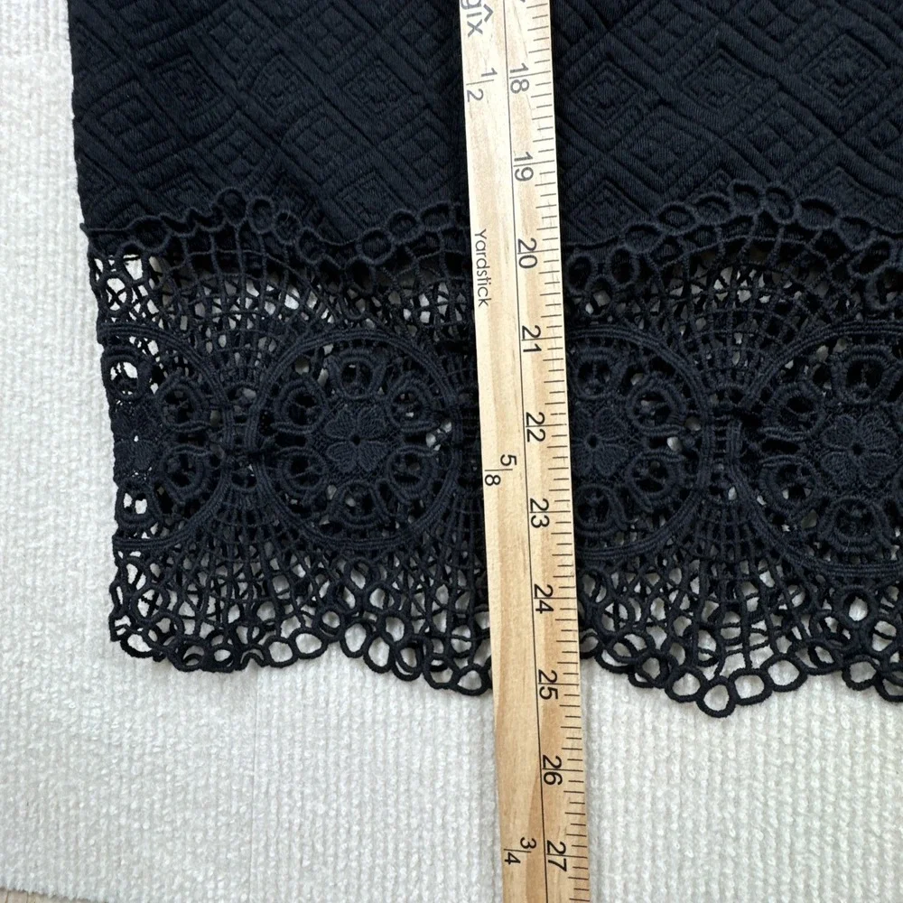 Free People‎ Skirt Women M Black Quilted Crochet Lace Hem Pencil Midi Slit